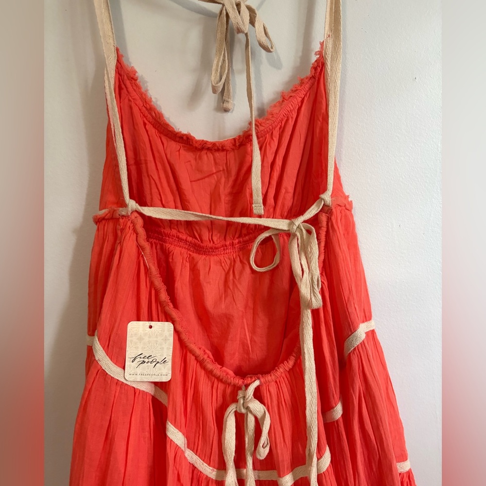 Free People Coral Backless Tiered Maxi Dress with Cream Trim - Picture 4 of 5